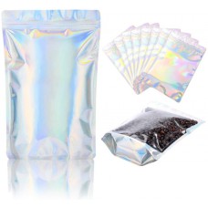 100 PCS Holographic Mylar Bags Stand Up Resealable Mylar Bags 6x9 inch by NPLUX