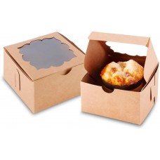 NPLUX 50 Pack Brown Bakery Boxes with Window 4x4x2.5 inches Cookie Boxes for Gift Giving