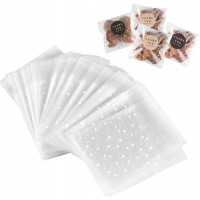 NPLUX 200 Pcs 5.5x5.5inch Self Adhesive White Polka Dots Plastic Cookie Bags with 200 Thank You Labels for Candy Cookie Chocolate Small Treat Bags