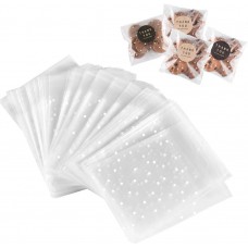 NPLUX 100 Pcs 4x4inch Cookie Bags Self Adhesive White Polka Dots Plastic Bags with 100 Thank You Labels for Candy Cookie Chocolate Small Gift Bags