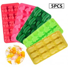 Set of 5 Summer Holiday Candy Making Molds Silicone Chocolate Including Cactus Flamingo Cherry Coconut Tree and Pineapple