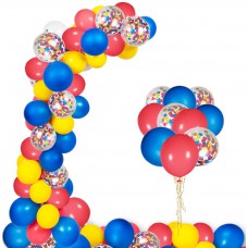 NPLUX Circus Balloons Arch Kit 130pcs Red Blue Yellow Confetti Latex Balloons Garland for Birthday Graduation Carnival Party Decor