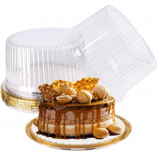 10-11 Inch Plastic Cake Containers With Lids Disposable, Round Gold Clear Cake Carrier Holder with Lid for 1-2 Layer Cakes(5 Pack)