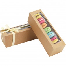 25 Pack Macaron Box with Clear Window Macaron Boxes for 6 Macaron Packaging Box with Ribbon for Gift Giving(Brown)