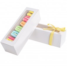 25 Pack Macaron Box with Clear Window Macaron Boxes for 6 Macaron Packaging Box with Ribbon for Gift Giving(White)